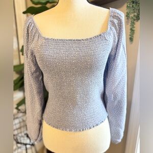 American Eagle Outfitters Light Blue Smocked Long Sleeve Top